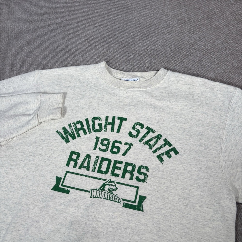 Wright State Raiders Sweatshirt Mens M Crewneck Grey Fleece Logo Champion